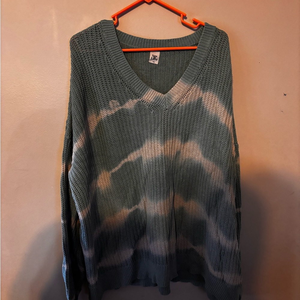 Sew In Love Green and White V-Neck Sweater